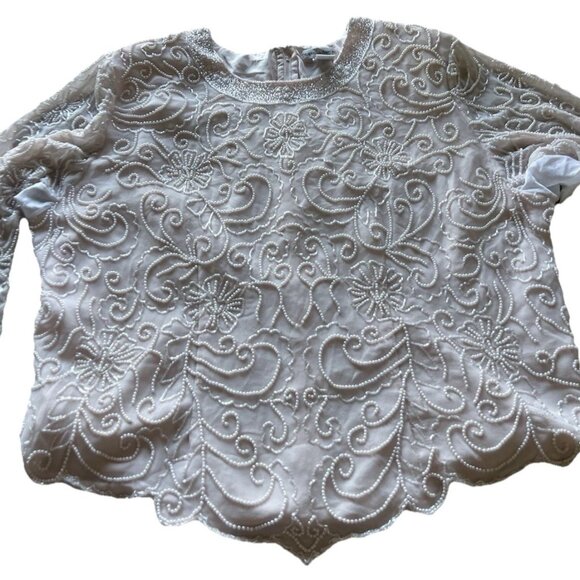 Vintage Draper’s & Damon’s Beaded Sparkly Women’s Top Sz 20 Pink Cream - Picture 1 of 14